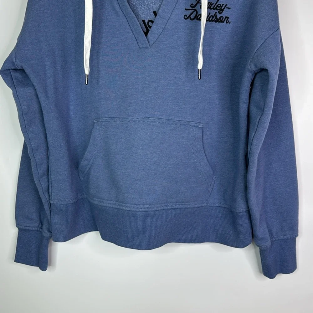 Harley Davidson Milwaukee, Wisconsin Blue Vneck Hooded Sweatshirt Size Medium - Picture 3 of 10